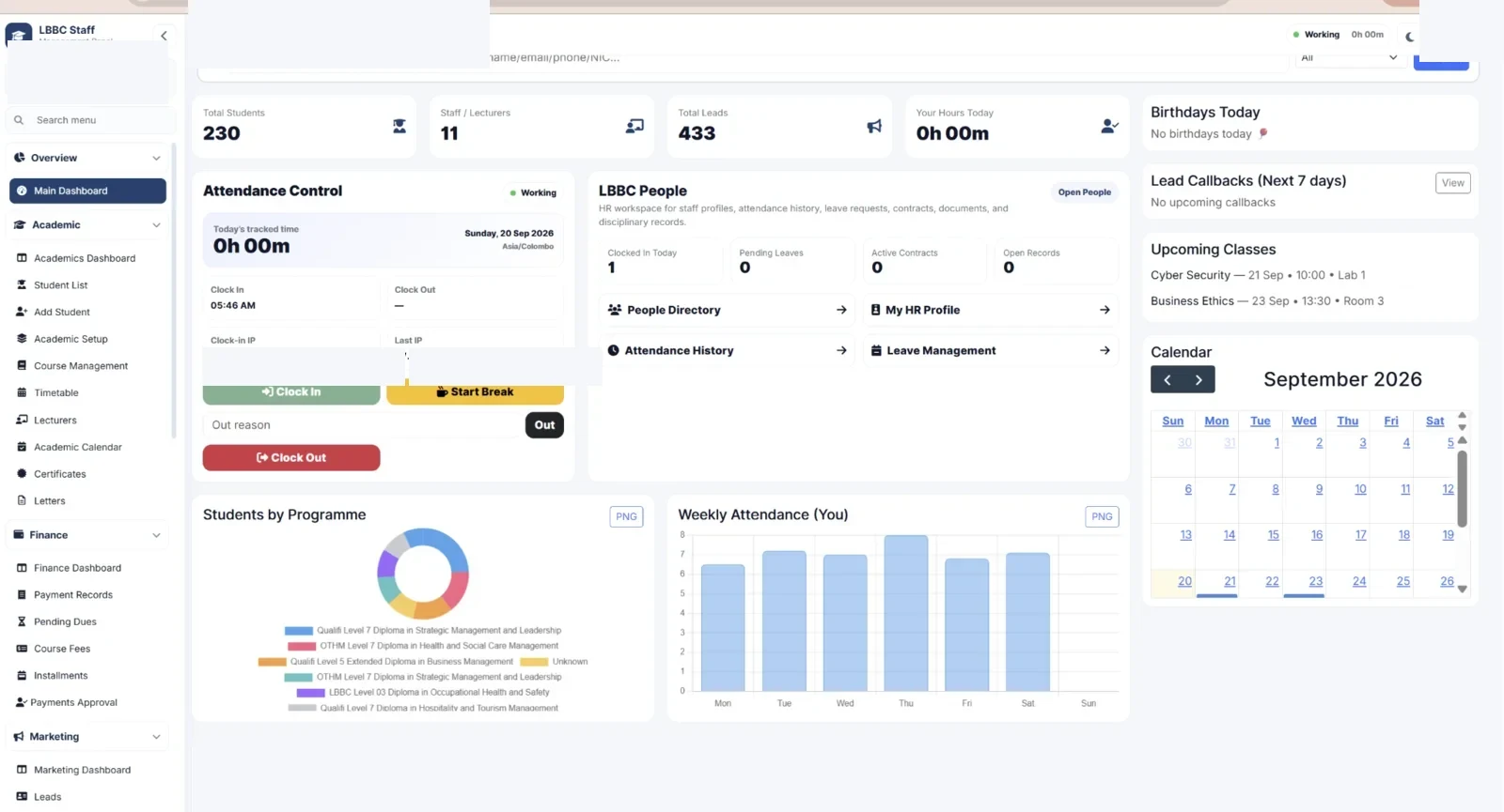 London Global Campus — Digital Campus Platform interface screenshot
