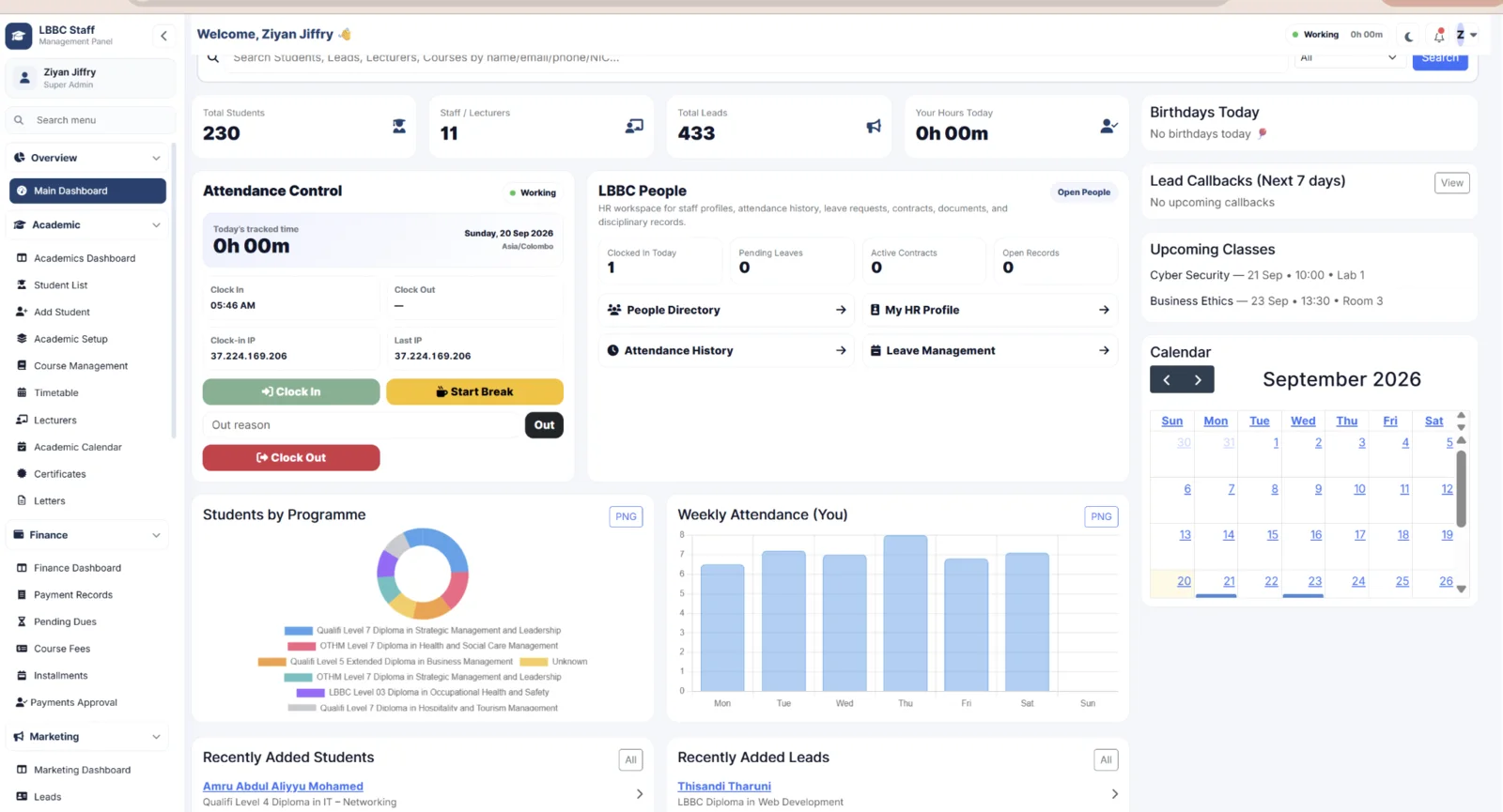 LBBC Staff Management Platform screenshot